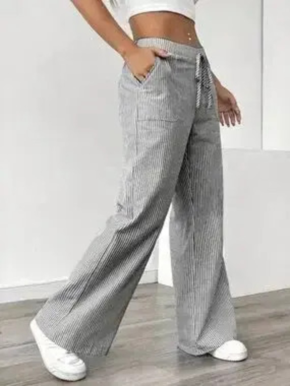 Striped Drawstring Wide-Leg Pants - Picture 2 of 4
